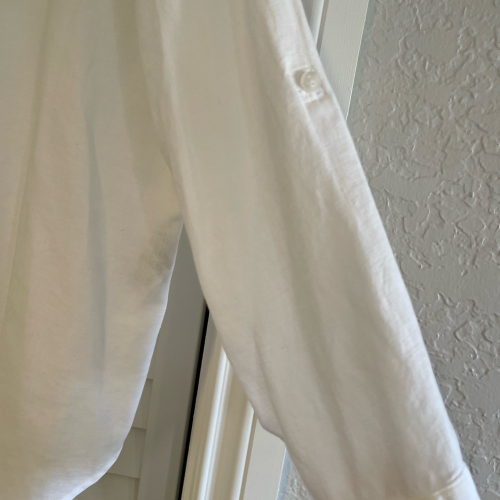 Chico's White No-Iron Linen Button Shirt with roll up sleeves Chicos Size 4 - Picture 3 of 5